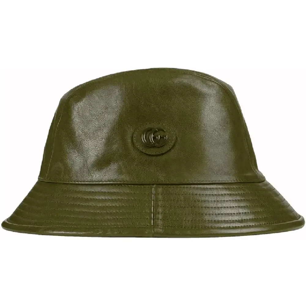Gucci GG Leather Dark Green Bucket Hat Made in Italy Small (57 cm) 727239 NWT